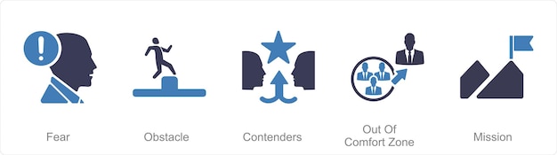 Vector un conjunto de 5 íconos de desafío como contendientes de obstáculos de miedo