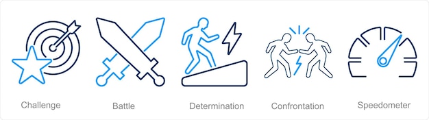 Un conjunto de 5 iconos de desafío como determinación de batalla de desafío
