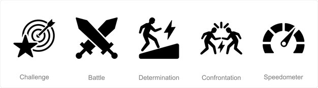 Un conjunto de 5 íconos de desafío como determinación de batalla de desafío