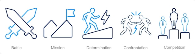 Un conjunto de 5 íconos de Desafío como determinación de la misión de batalla.