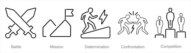 Un conjunto de 5 iconos de desafío como determinación de la misión de batalla