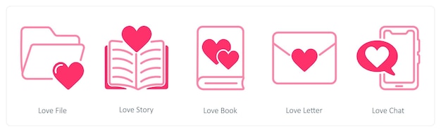 Un conjunto de 5 íconos del día de San Valentín como archivo de amor historia de amor libro de amor