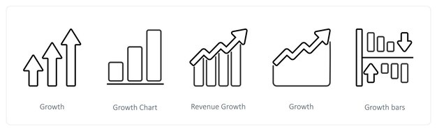 Un conjunto de 5 iconos de diagrama e informe, como el gráfico de crecimiento de crecimiento