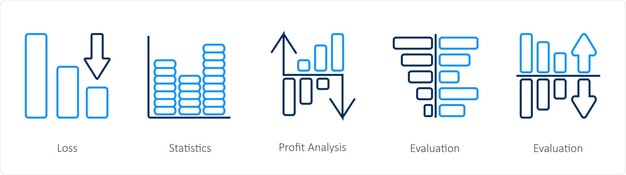 Un conjunto de 5 iconos de diagramas e informes, como los cilindros analíticos de Infograph