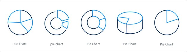 Un conjunto de 5 iconos de diagramas e informes, como un gráfico circular