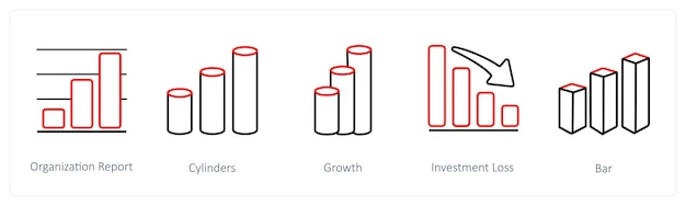 Un conjunto de 5 iconos de diagramas e informes, como el informe de la organización