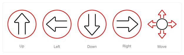 Un conjunto de 5 iconos de dirección como arriba izquierda abajo