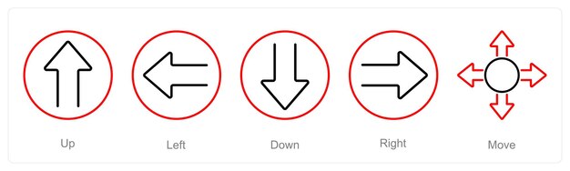 Vector un conjunto de 5 iconos de dirección como arriba izquierda abajo