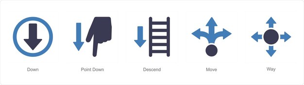 Un conjunto de 5 iconos de dirección como ascender camino descender