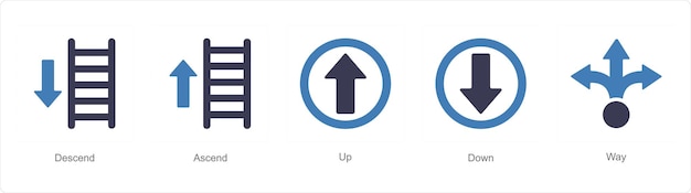 Un conjunto de 5 iconos de dirección como indican dirección punto de giro a la derecha