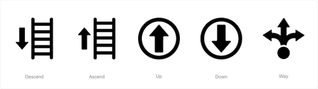 Un conjunto de 5 iconos de dirección a medida que descienden ascenden