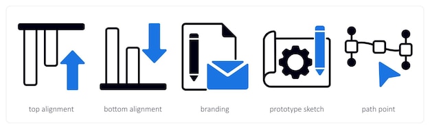 Un conjunto de 5 iconos de diseño como alineación superior alineación inferior marca