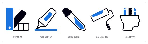 Un conjunto de 5 iconos de diseño como marcador de colores pantone