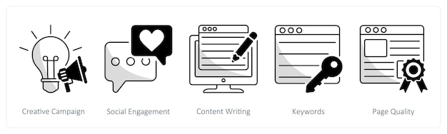 Un conjunto de 5 iconos de diseño web como campaña creativa de compromiso social