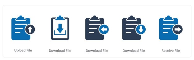 Un conjunto de 5 iconos de documento como archivo de carga archivo de descarga archivo de recepción archivo