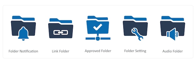 Un conjunto de 5 iconos de documento como carpeta de enlace de notificación carpeta aprobada carpeta