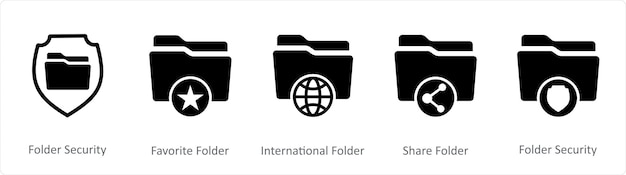 Un conjunto de 5 íconos de documento como carpeta de seguridad de archivos favorita carpeta internacional