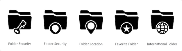 Un conjunto de 5 iconos de documento como carpeta ubicación de la carpeta de seguridad carpeta favorita