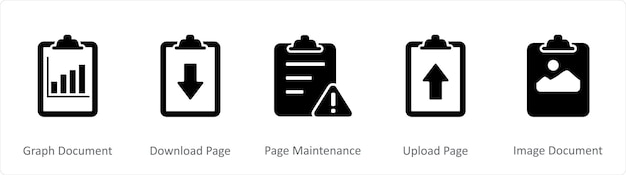 Un conjunto de 5 iconos de documento como gráfico página de descarga de documento mantenimiento de página