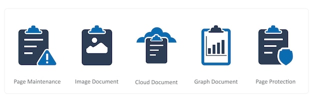 Un conjunto de 5 iconos de documento como página de mantenimiento de imagen de documento de documento en la nube