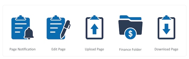 Un conjunto de 5 iconos de documento como página de notificación de edición de página de carga de página
