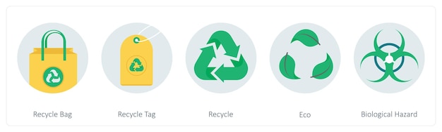 Un conjunto de 5 iconos de ecología como bolsa de reciclaje etiqueta de reciclado reciclado
