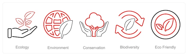 Un conjunto de 5 iconos de ecología como conservación del medio ambiente ecológico