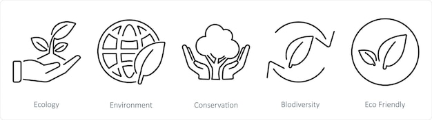 Un conjunto de 5 iconos de ecología como conservación del medio ambiente ecológico