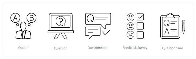 Un conjunto de 5 iconos de encuesta y calificaciones, como el cuestionario de preguntas de opción