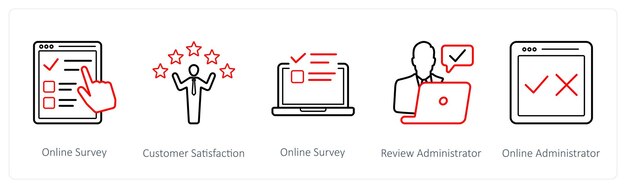 Un conjunto de 5 iconos de encuestas y calificaciones, como la satisfacción del cliente de la encuesta en línea