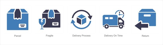 Un conjunto de 5 íconos de entrega como entrega aérea en todo el mundo entrega a tiempo