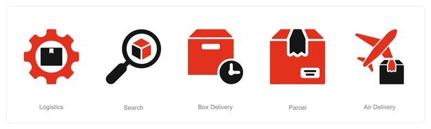 Un conjunto de 5 íconos de entrega como entrega de cuadro de búsqueda de logística