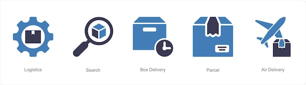 Un conjunto de 5 iconos de entrega como mapas de la ubicación de entrega del proceso de entrega
