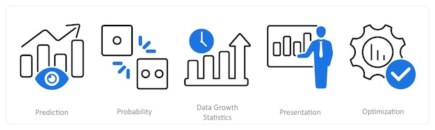 Un conjunto de 5 iconos de estadística como estadísticas de crecimiento de datos de probabilidad de predicción