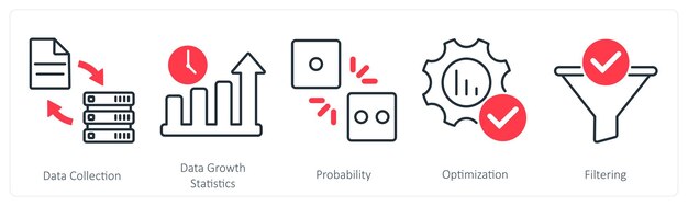 Un conjunto de 5 iconos de estadística como probabilidad de crecimiento de las estadísticas de recopilación de datos