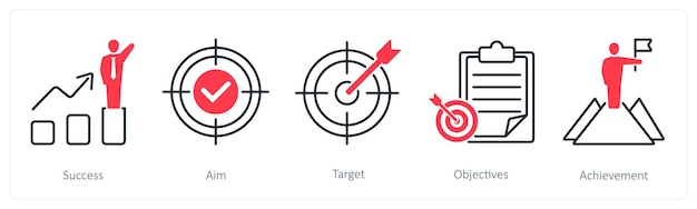 Un conjunto de 5 iconos de éxito como objetivo de éxito