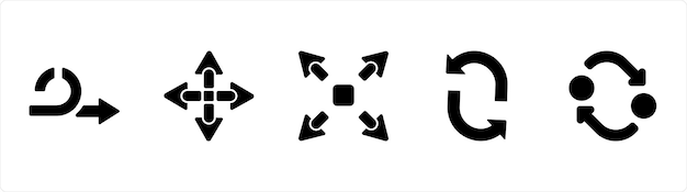 Un conjunto de 5 iconos de flecha como abajo a la izquierda dirección dirección inferior