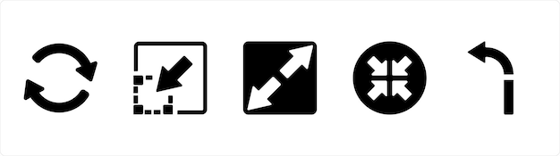 Un conjunto de 5 iconos de flecha como abajo a la izquierda dirección dirección inferior
