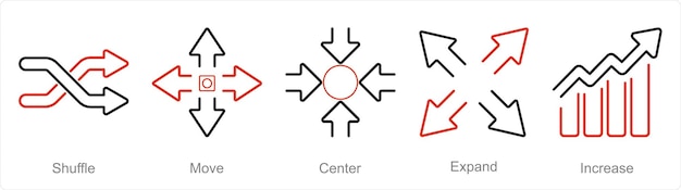 Un conjunto de 5 iconos de flechas como centro de movimiento aleatorio