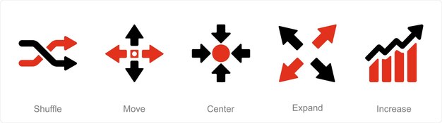 Un conjunto de 5 iconos de flechas como centro de movimiento aleatorio