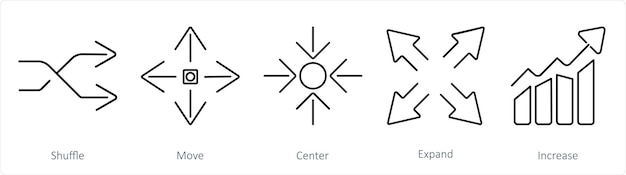 Un conjunto de 5 iconos de flechas como centro de movimiento aleatorio
