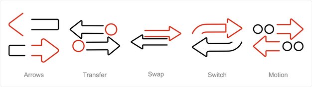Un conjunto de 5 iconos de flechas como intercambio de transferencia de flechas