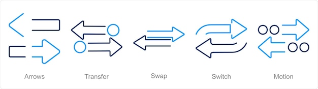 Un conjunto de 5 iconos de flechas como intercambio de transferencia de flechas