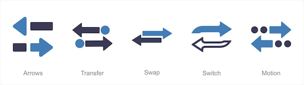 Un conjunto de 5 iconos de flechas como intercambio de transferencia de flechas