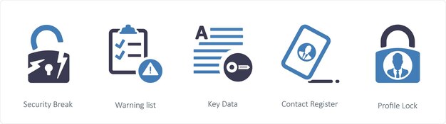 Un conjunto de 5 iconos de GDPR, como la lista de advertencias de violación de seguridad
