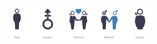 Un conjunto de 5 íconos de género como el género masculino bisexual