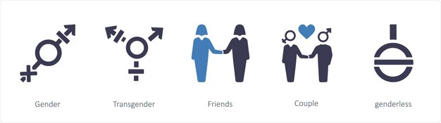 Un conjunto de 5 íconos de género como el género masculino bisexual