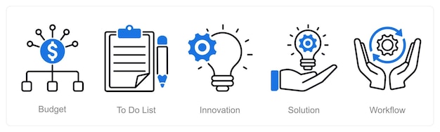 Un conjunto de 5 iconos de Gestión de Proyectos como presupuesto para hacer una lista de innovación