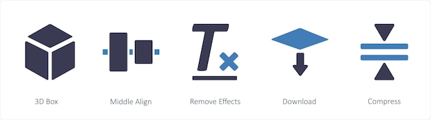 Un conjunto de 5 iconos de herramientas gráficas como 3D Box Middle Align Remove Effects