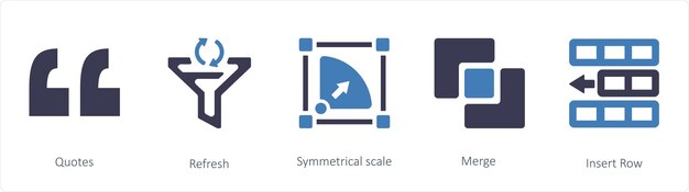 Un conjunto de 5 iconos de herramientas gráficas como las citas de actualización de escala simétrica